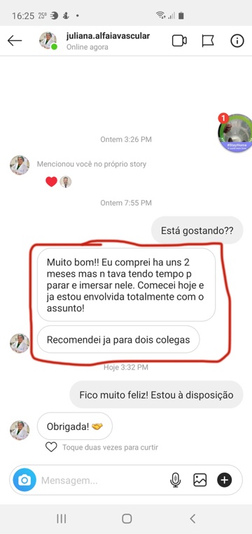 Aluna diz que comprou o curso, está gostando e já recomendou para dois colegas
